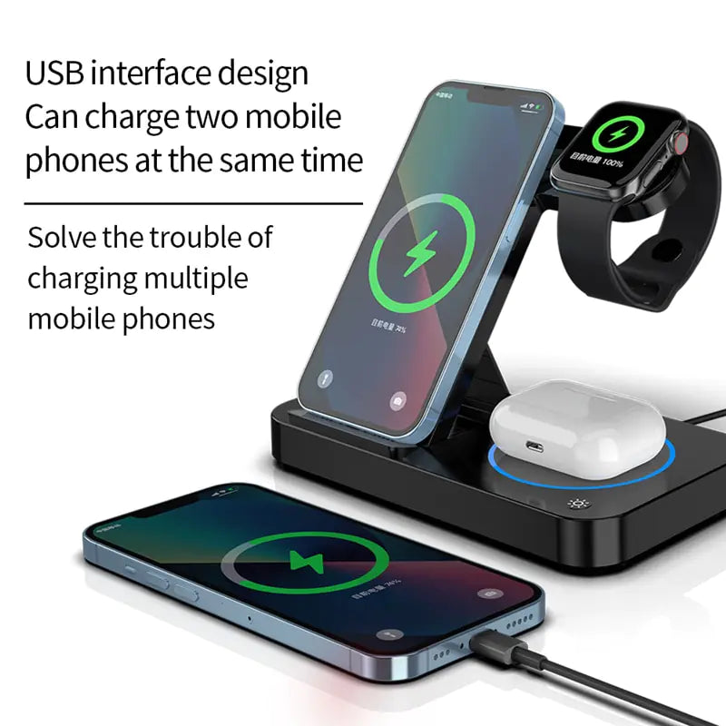 4-in-1 Foldable Wireless Charging Station – Fast Charger for iPhone, Samsung, Apple Watch, AirPods – Portable, Durable, All-in-One Wireless Charger