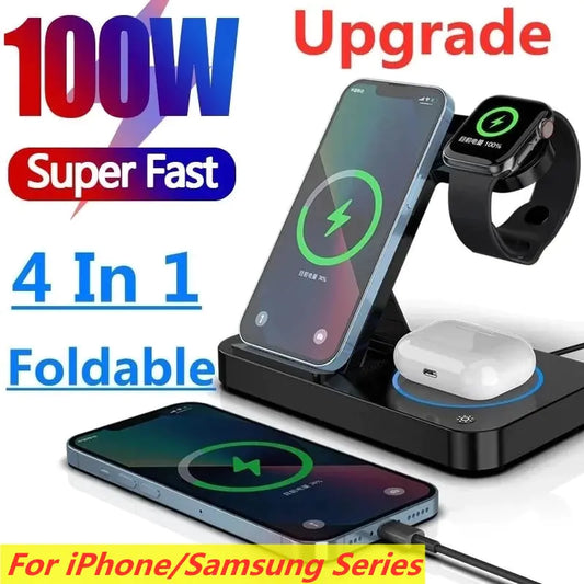 4-in-1 Foldable Wireless Charging Station – Fast Charger for iPhone, Samsung, Apple Watch, AirPods – Portable, Durable, All-in-One Wireless Charger